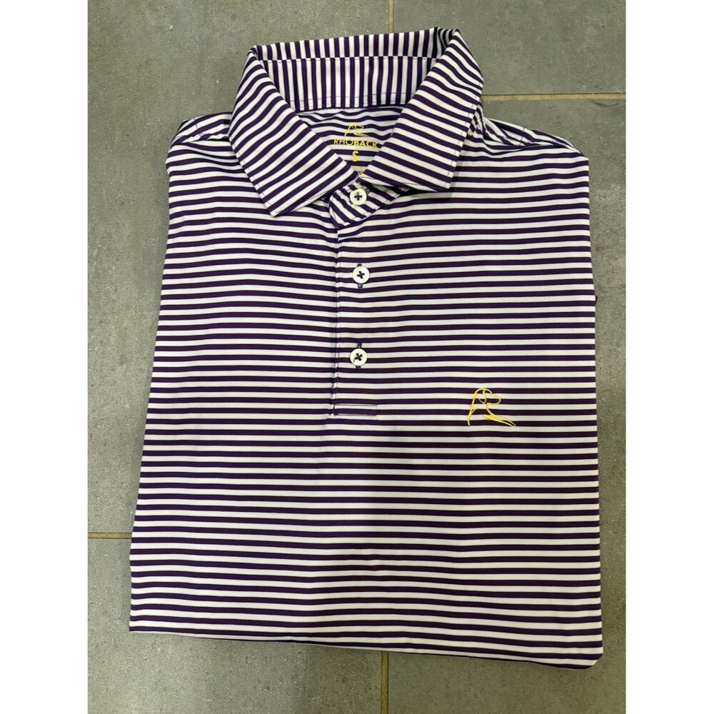 Rhoback Polo Shirt Mens S The Birdie Striped Purple White Yellow Golf Stretch